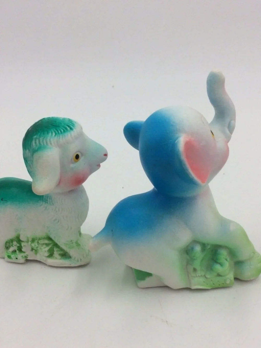 Vintage Taiwan Rubber Squeak Animal Toy Lot Cat Lamb Elephant Giraffe Calf Kitsc